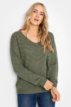 Shop LTS Tall Khaki Green Chevron Pointelle Stitch Jumper at Yours Clothing. Discover women’s plus size clothing in sizes 10-36 with fast delivery. Jeans For Tall Women, Tall Skirt, Chevron Stitch, Tall Sweater, Chunky Jumper, Green Chevron, Large Clothes, Long Tall Sally, Cable Knit Jumper