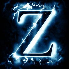 the letter z is lit up in blue and white with lightning coming out of it