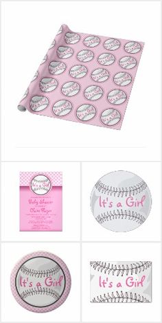 a pink and white baseball themed party package