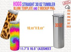 two tumblers with different colors and sizes are shown next to each other on a white background