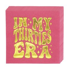 a pink and gold greeting card with the words, i'm my thrifties era