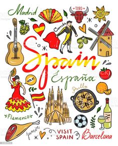 the spanish language is written in different languages and it includes symbols such as wine, cheese,