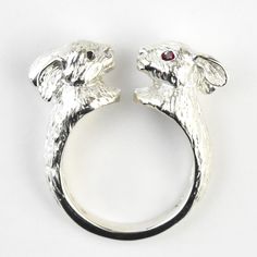 Lucky Rabbits Ring in Silver with Rubies - Goldmakers Fine Jewelry Rabbit Ring, Lawrence Kansas, Lucky Rabbit, Artfully Designed, Crafted Jewelry, Free Gift Wrapping, Rabbits, Innovation Design, Handcrafted Jewelry