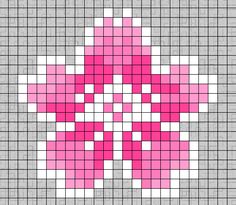 a cross stitch pattern in pink and white with the shape of a flower on it