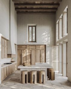 the kitchen is clean and ready to be used as a dining room or family room