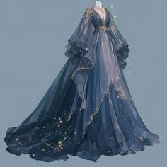 Ice Princess Character Design, Galaxy Formal Dress, Star Inspired Dress, Starry Ball Gown, Element Inspired Outfits, Moon Dress Design, Fantasy Gown Art, Moon Dress Gowns, Night Sky Outfit