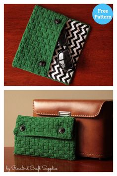 two photos showing the same green purse