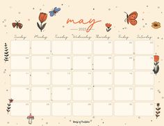 a calendar with flowers and butterflies on it