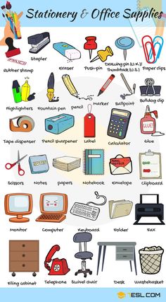 the stationery and office supplies poster is shown in this graphic style, with an image of