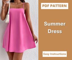 a woman wearing a pink dress with the text, summer dress easy instructions for beginners