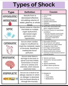 the different types of shock and how they are used to describe them in this text