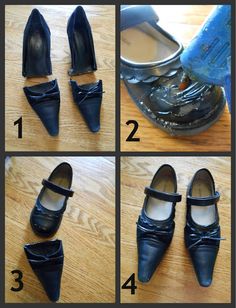 four pictures showing different ways to make shoes