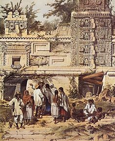 an old painting of people in front of a building