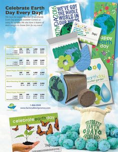 an advertisement for celebrate earth day with blue frosted cookies and green candies in bags