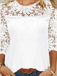 Lace Casual Top Lace Outfit, Eyelet Top, Lace Patchwork, Casual Weekend, White Eyelet, Blouse White, Women Shirts Blouse, Lace Panelled, Casual Blouse