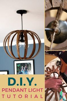 the diy pendant light is made out of wood