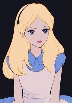 a cartoon girl with blonde hair and blue eyes