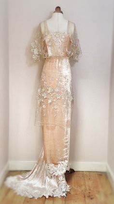 Joanne Fleming Design; embellished tulle and silk velvet Edwardian inspired wedding dress, 'Gabrielle Ray' Wedding Velvet, Inspired Wedding Dress, Edwardian Dress, Blush Tones, Wedding Dress Sizes