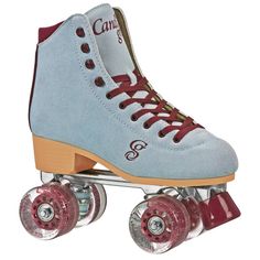 a pair of roller skates with red wheels