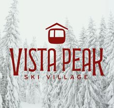 the logo for vista peak ski village with trees in the background and a sky lift above it