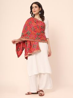 This light weight phulkari dupatta for women by Moda Chales is an exemplary item that are must haves in every woman's wardrobe. Ethnic Punjabi handwork, and soft feel add the perfect finishing touch to almost any outfit. It is the ideal fashion accessory for any season, event or occasion! It is lightweight, super soft and easy to carry. 💡 Material- Chiffon 💡 Pattern - Embroidered 💡 Type of Work - Phulkari / Fulkari 🥻 Multicolor Phulkari chunni for Women 💡 Free Size Dupatta that is approx. 2.25 Meters- 2.30 Meters Long and 44 inches wide 💡 Also Called as Bridal Dupatta, fulkari dupatta, handmade phulkari dupatta 💡 Dry Clean Recommended 🎁 Gift Wrap Possible 🎁Free Shipping and Express Shipping Also Available 🎁 Shipped from Amritsar, Punjab (India) 🥻 Moda Chales is a premium brand b Indian Dupatta, Red Dupatta, Bridal Dupatta, Phulkari Dupatta, Amritsar, Style Expert, Women's Wardrobe, Premium Brands, Bright Color