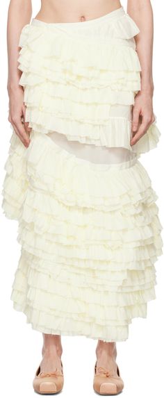 Silk- and cotton-blend gauze skirt. Ruffles throughout. · Asymmetric and tiered construction · Zip closure at side Supplier color: Ivory White Ruffle Skirt, Gauze Skirts, Pleated Chiffon Skirt, White Midi Skirt, Ruched Skirt, Black Midi Skirt, Chiffon Skirt, Ruffle Skirt, White Skirts