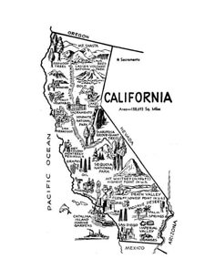 a black and white map of the state of california with all its major cities on it