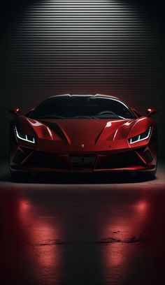 a red sports car in a dark room