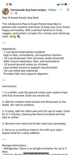 the recipe for homemade dog food is shown in this screenshote screen graber