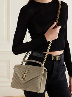 Beige College medium quilted suede tote | SAINT LAURENT | NET-A-PORTER Ysl College Bag Medium, Ysl College Bag, Ysl College, Bag Wishlist, Ysl Bags, Dream Bags, Suede Tote, Lou Lou, Designer Bag