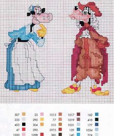 an image of mickey and goofy cross stitch pattern