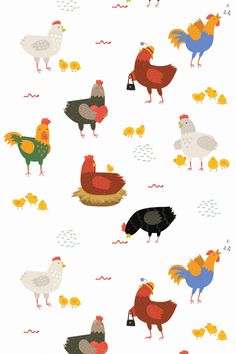 chickens and roosters are standing together on the ground