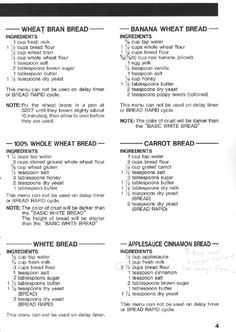 the instructions for bread are shown in black and white letters on a sheet of paper