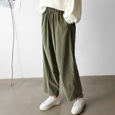 Women's Thin Soft Corduroy Wide Leg Baggy Pants Size One size, good for US size 6-12, upto waist 32inches Loose fit Waist width 31cm /12.2inches Leg width 39cm /15.4inches Total length 89cm / 35inches Fabric and Care Cotton corduroy 100% Machine washable and line dry recommended Made in S Korea Corduroy Baggy Pants, S Korea, Womens Pants, Baggy Pants, Feb 7, Baggy Pant, Style Change, Corduroy Pants, Aesthetic Clothes