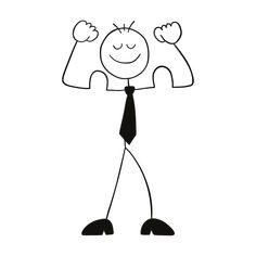 a stick figure wearing a tie and holding his arms up in the air with both hands