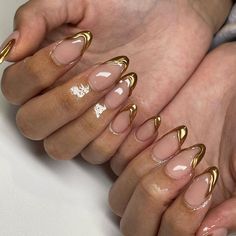 @mochibyhani • Instagram photos and videos Gold Nails Coffin, Fruity Nails, Jade Nails, Nude Colour, Chrome Nail Powder, Romantic Nails, Cute Simple Nails