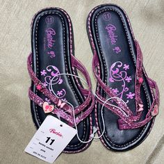 Brand New With Original Tag. Barbie Girls Sparkly Sandals. Size 11 Toddler Color Sparkly Pink. Gyaru Sandals, Mcbling Shoes, Y2k Platform Sandals, Y2k Sandals, Platform Flip Flops Y2k, Tag Barbie, Pink Heels Y2k, 2000s Fashion Inspiration, Fun Pink Non-slip Flip Flops