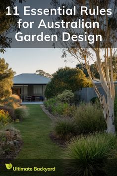 the front cover of an australian garden design book, with trees and shrubs in the foreground