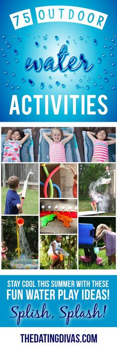 an advertisement for water activities with pictures of kids playing in the water and splashing