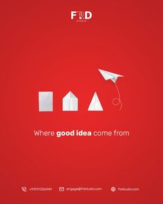 a red background with white origami paper airplanes and the words where good idea come from