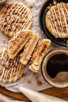 two desserts and a cup of coffee on a table