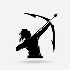 the silhouette of a woman holding an arrow in her hand and pointing it at something