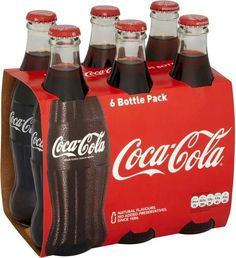 six bottles of coca - cola are sitting in a cardboard box on a white background