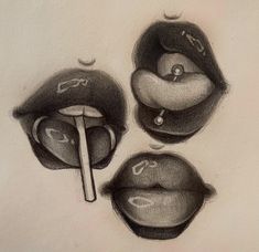 a pencil drawing of three different types of lips