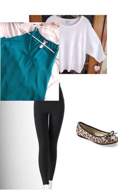 Green blouse, black leggings, white crop sweater, leopard print flats White Crop Sweater, Crop Sweater, White Crop