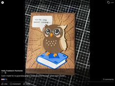 an owl is sitting on top of a book