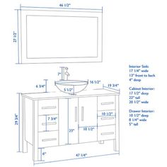 the measurements for a bathroom vanity and mirror