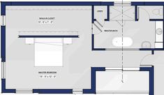 the floor plan for a small house with two bathrooms and an attached bathroom in it