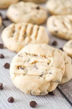 chocolate chip cookies on a wooden table