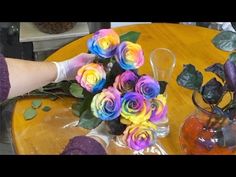 Easy way to make rainbow roses - YouTube Vase Candle Centerpiece, Water Candles Diy, Diy Mason Jar Lights, Tie Dye Roses, Diy Tie Dye Techniques, Blue Centerpieces, How To Make Rose, Rose Crafts, Diy Wedding Gifts